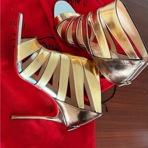 Christian Louboutin Gold and Brown Stiletto Heels